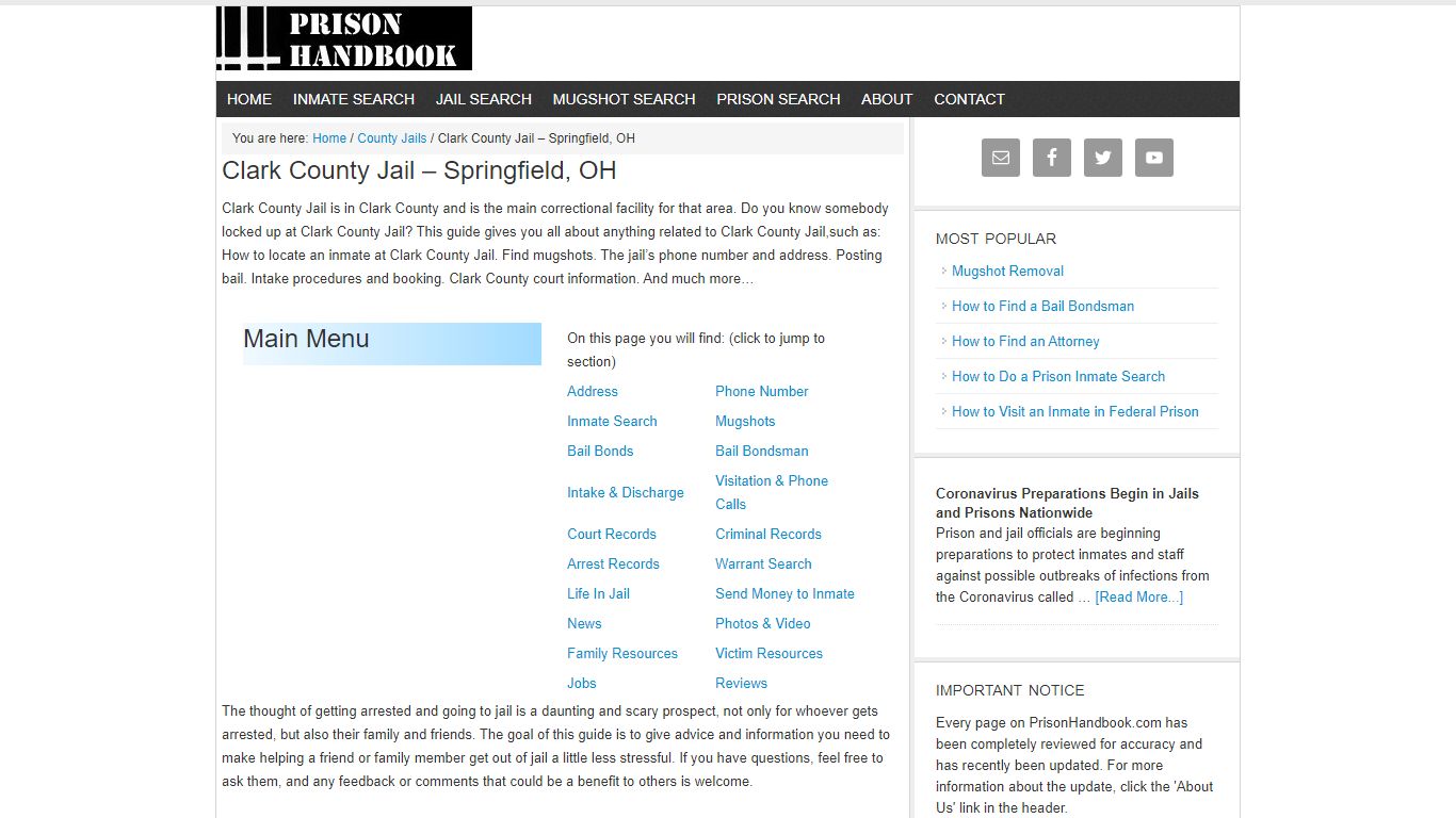 Clark County Jail – Springfield, OH - Prison Handbook